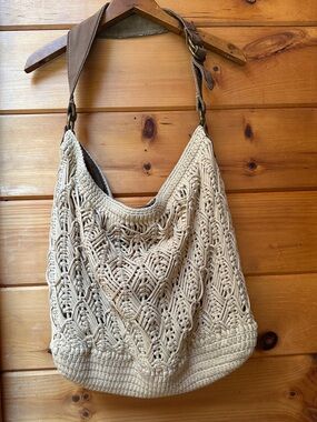 Vintage Lucky brand woven macrame  cotton hemp purse adjustable strap beach BoHo